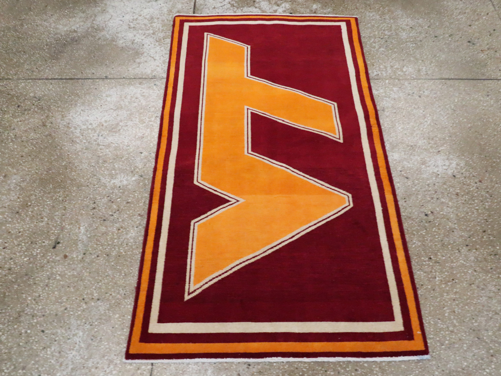 Vintage Persian Tabriz Throw Rug With Virginia Tech Logo (Pair: 1 of 2), No.29585 - Staging