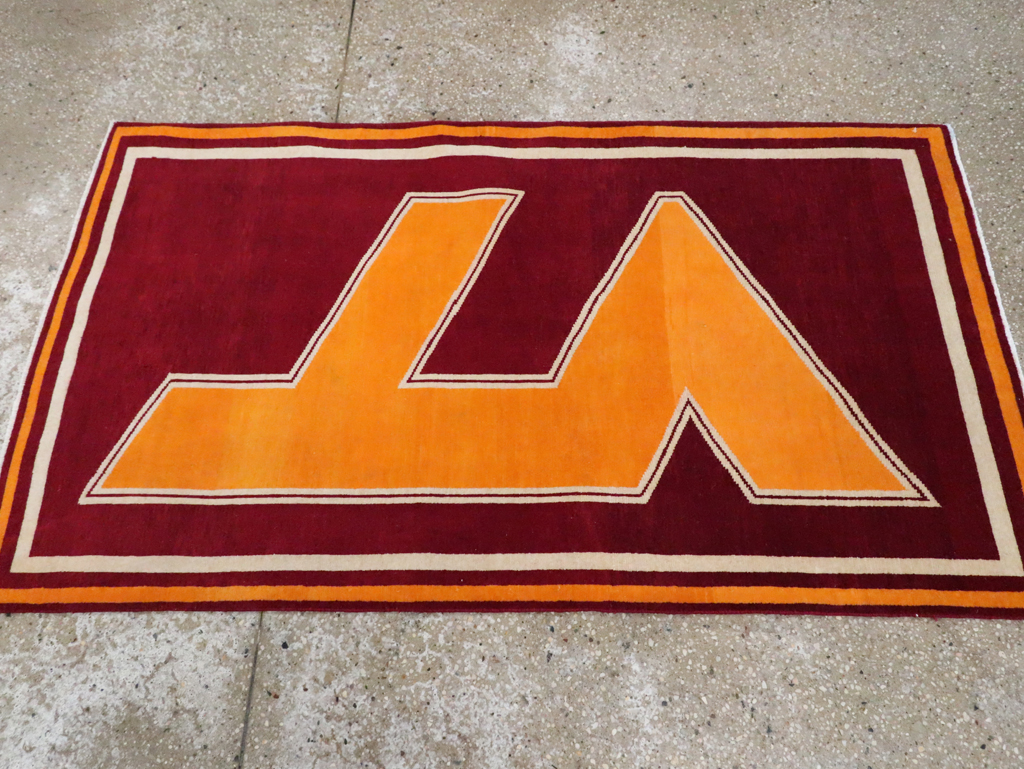 Vintage Persian Tabriz Throw Rug With Virginia Tech Logo (Pair: 1 of 2), No.29585 - Staging
