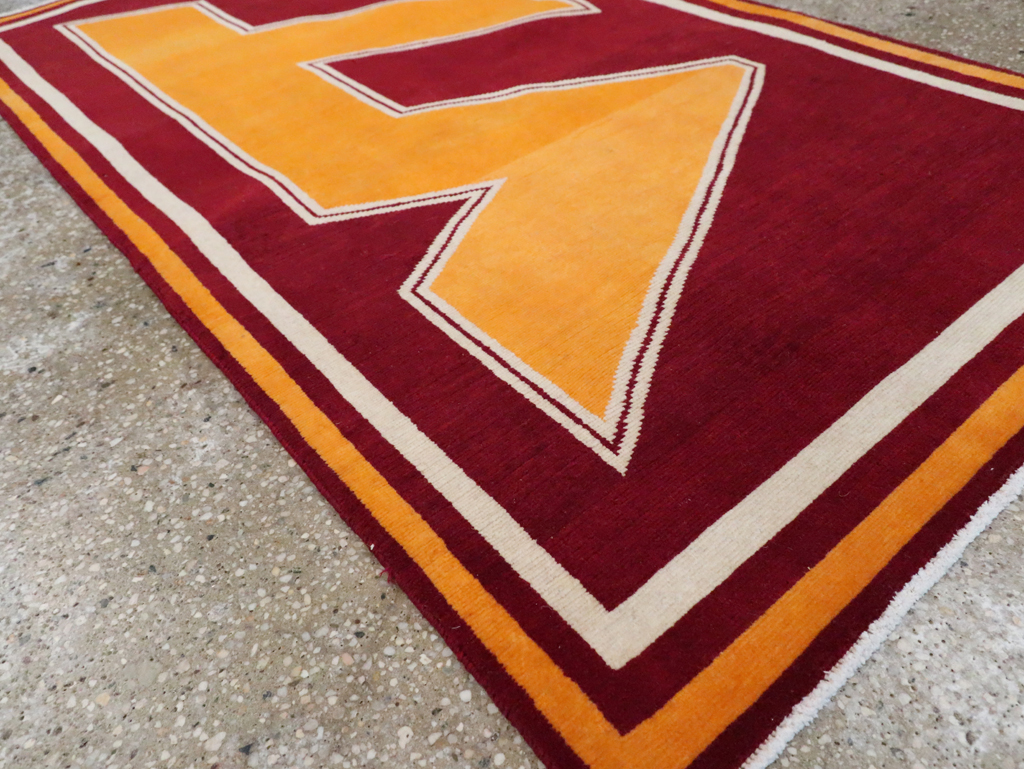 Vintage Persian Tabriz Throw Rug With Virginia Tech Logo (Pair: 1 of 2), No.29585 - Staging
