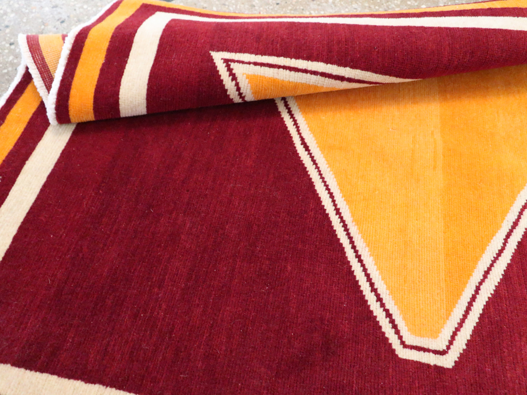 Vintage Persian Tabriz Throw Rug With Virginia Tech Logo (Pair: 1 of 2), No.29585 - Staging