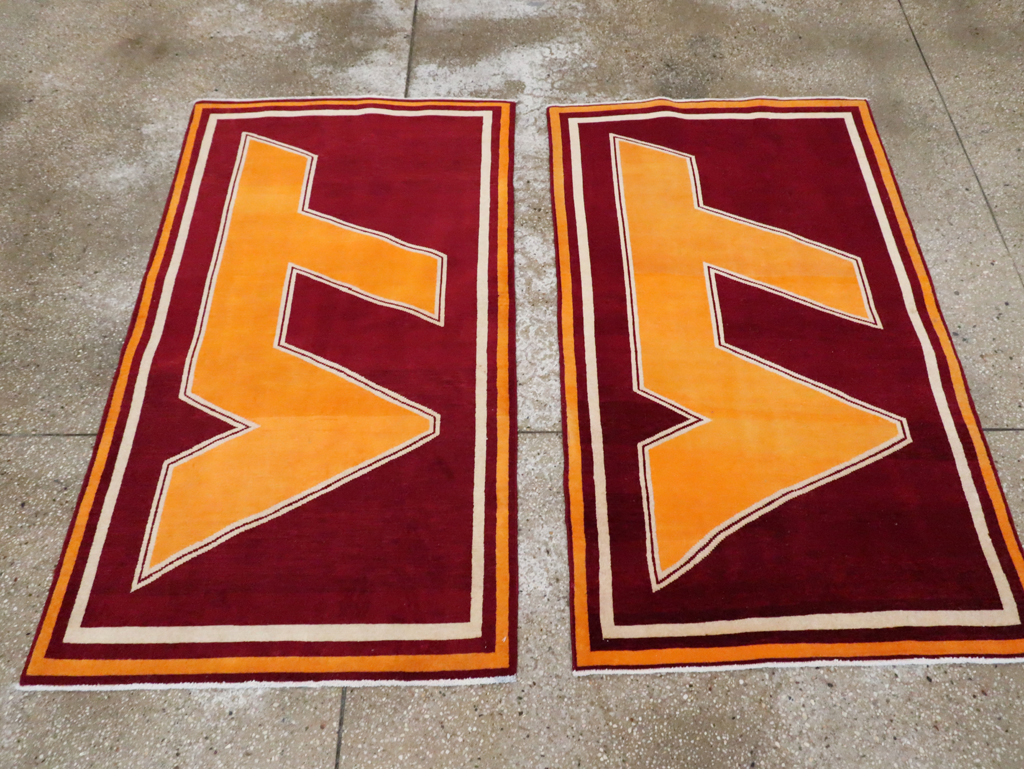 Vintage Persian Tabriz Throw Rug With Virginia Tech Logo (Pair: 1 of 2), No.29585 - Staging