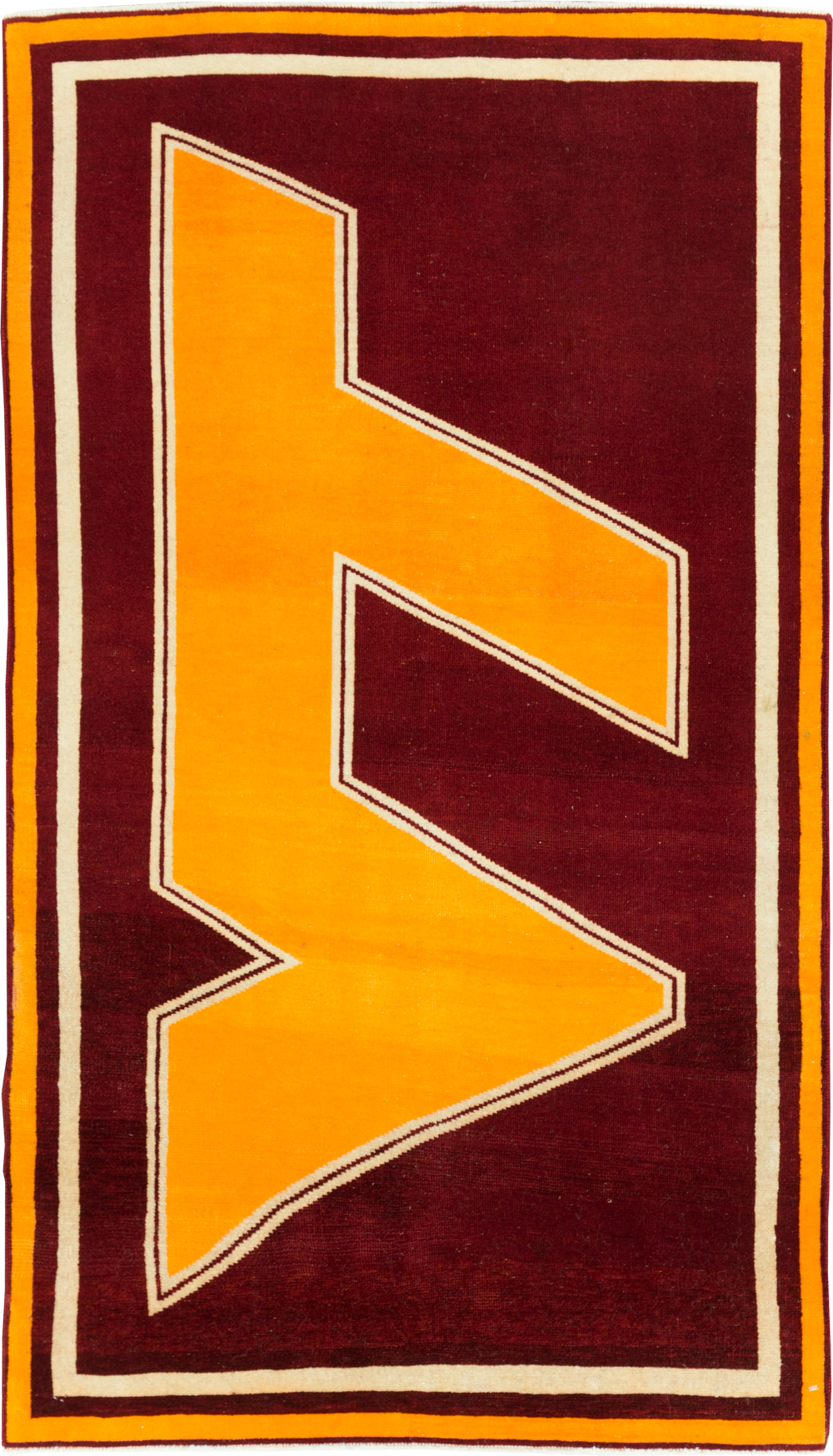 Vintage Persian Tabriz Throw Rug With Virginia Tech Logo (Pair: 2 of 2), No.29586 - Staging