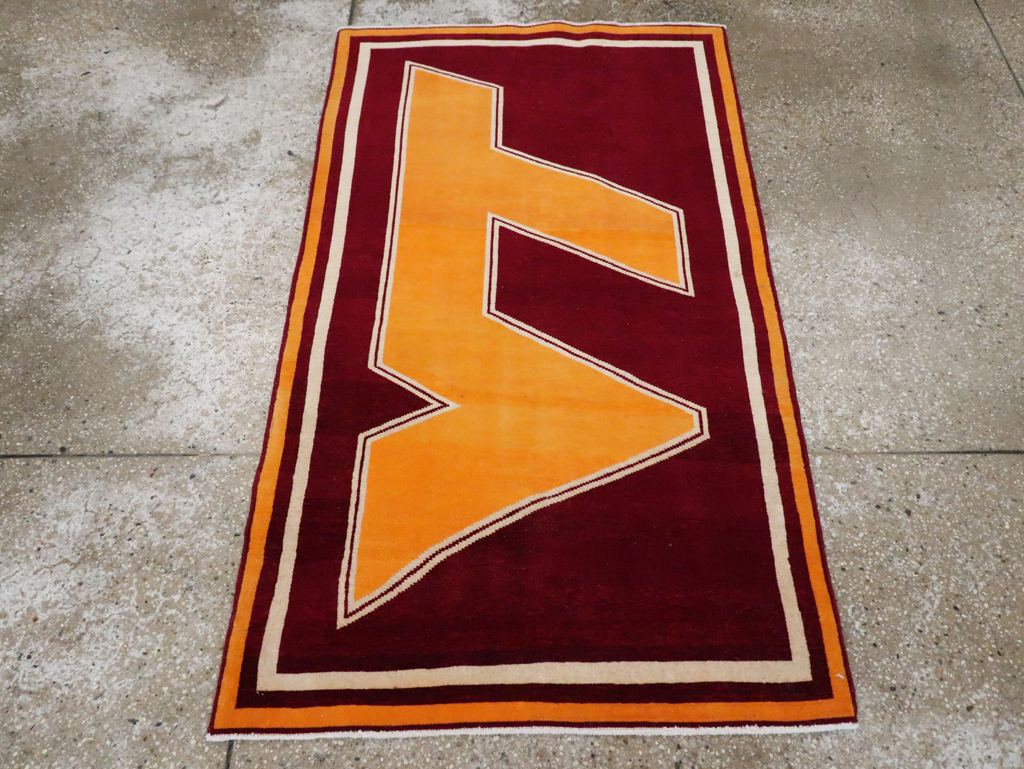 Vintage Persian Tabriz Throw Rug With Virginia Tech Logo (Pair: 2 of 2), No.29586 - Staging