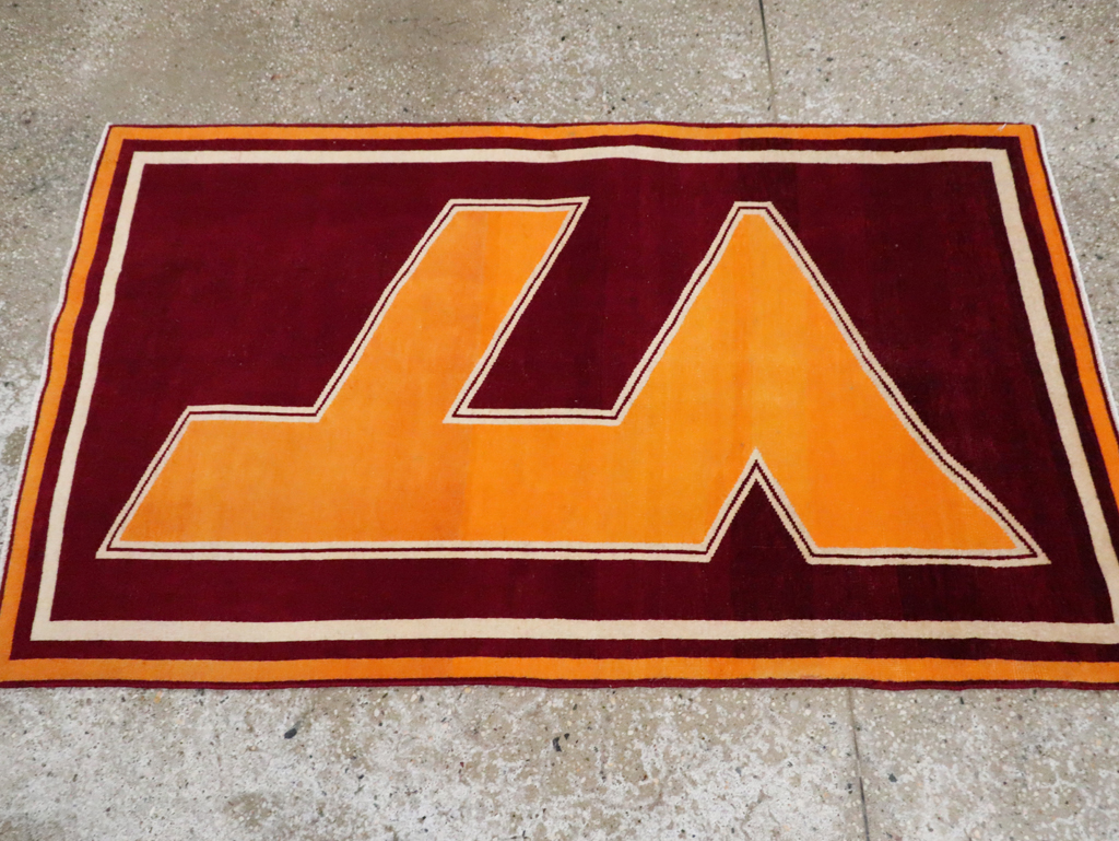 Vintage Persian Tabriz Throw Rug With Virginia Tech Logo (Pair: 2 of 2), No.29586 - Staging