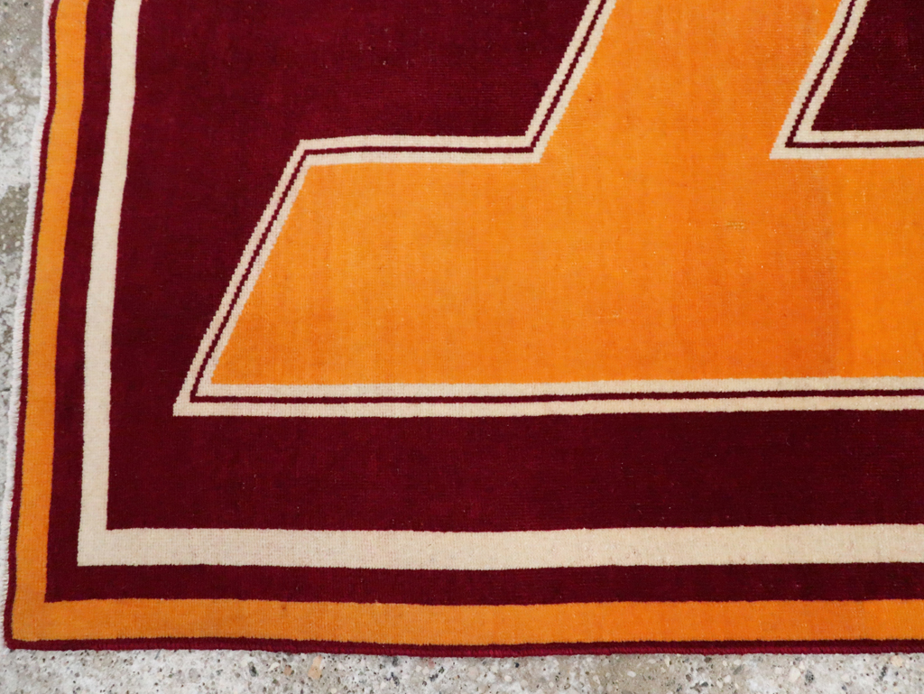 Vintage Persian Tabriz Throw Rug With Virginia Tech Logo (Pair: 2 of 2), No.29586 - Staging