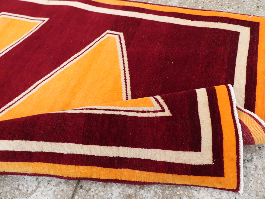 Vintage Persian Tabriz Throw Rug With Virginia Tech Logo (Pair: 2 of 2), No.29586 - Staging