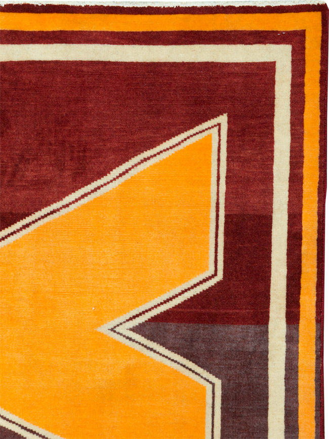 Vintage Persian Tabriz Throw Rug With Virginia Tech Logo (Pair: 1 of 2), No.29587 - Staging