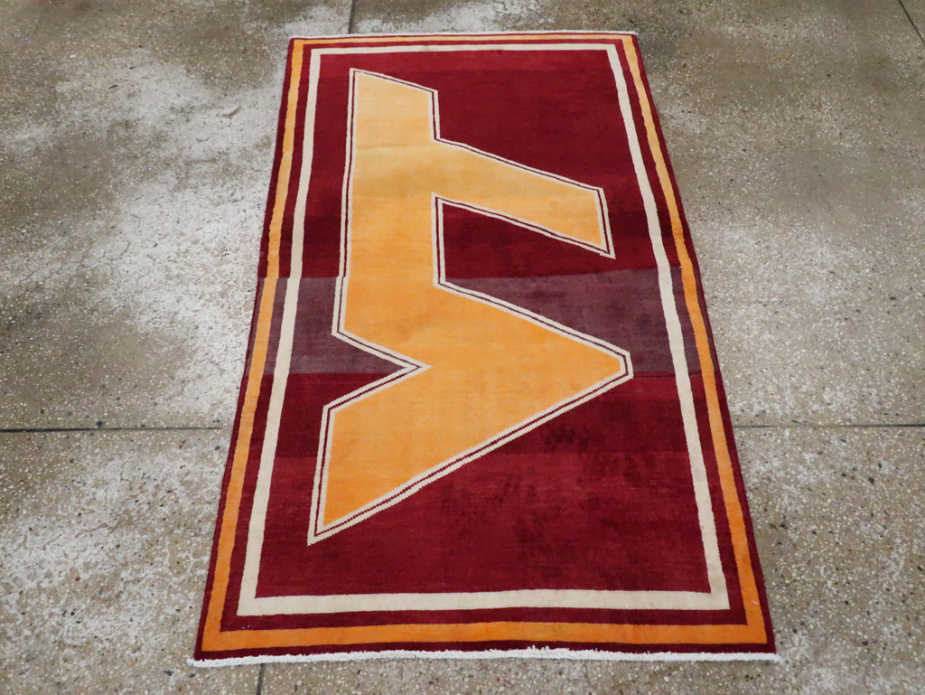 Vintage Persian Tabriz Throw Rug With Virginia Tech Logo (Pair: 1 of 2), No.29587 - Staging