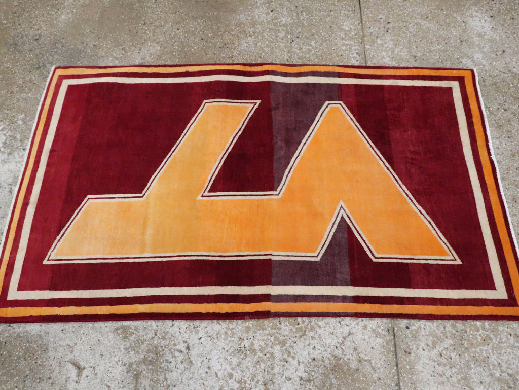 Vintage Persian Tabriz Throw Rug With Virginia Tech Logo (Pair: 1 of 2), No.29587 - Staging