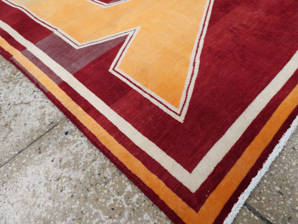 Vintage Persian Tabriz Throw Rug With Virginia Tech Logo (Pair: 1 of 2), No.29587 - Staging