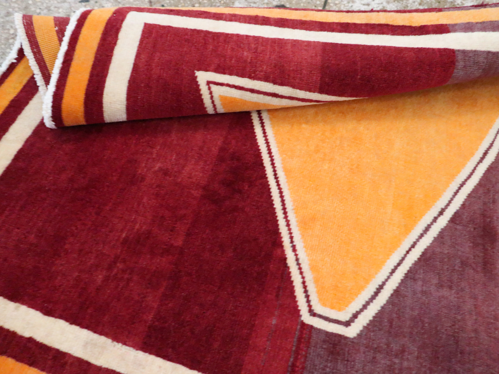 Vintage Persian Tabriz Throw Rug With Virginia Tech Logo (Pair: 1 of 2), No.29587 - Staging