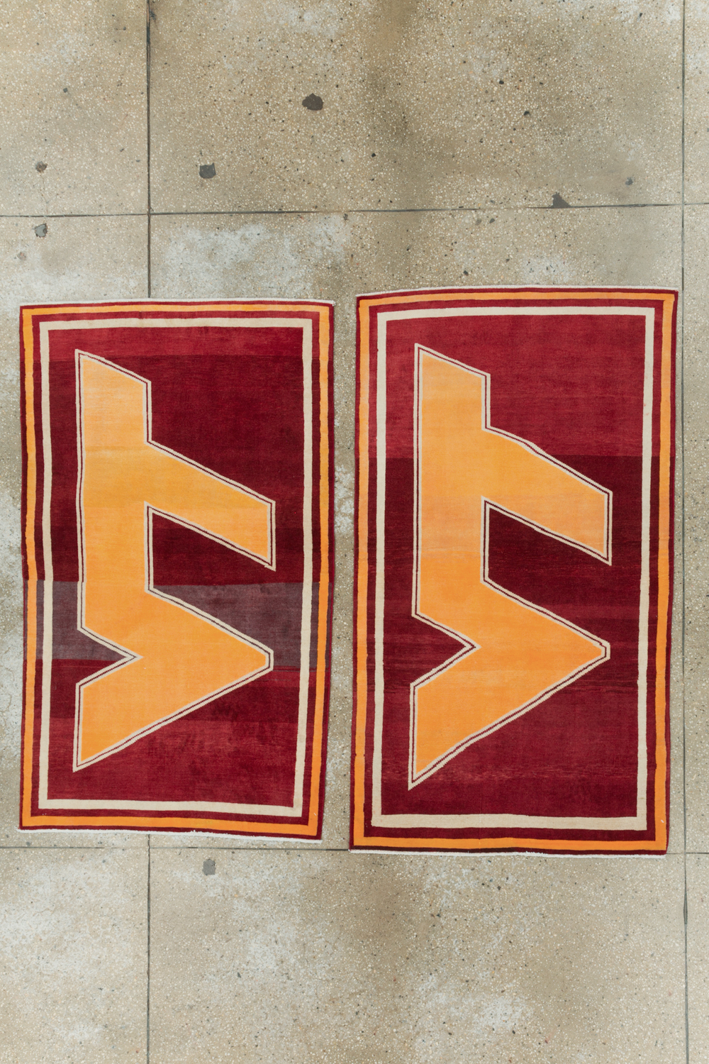 Vintage Persian Tabriz Throw Rug With Virginia Tech Logo (Pair: 1 of 2), No.29587 - Staging