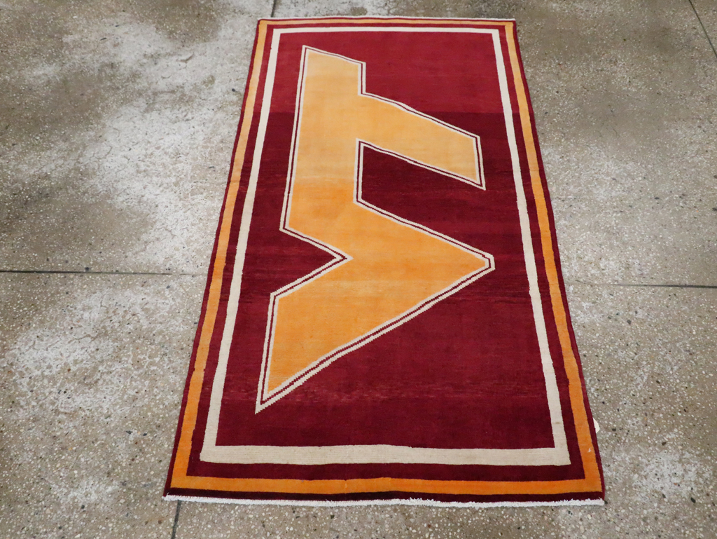 Vintage Persian Tabriz Throw Rug With Virginia Tech Logo (Pair: 2 of 2), No.29588 - Staging
