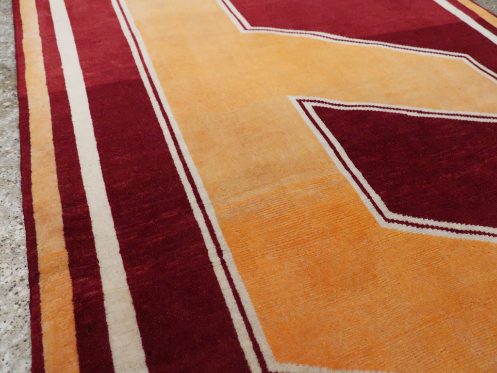 Vintage Persian Tabriz Throw Rug With Virginia Tech Logo (Pair: 2 of 2), No.29588 - Staging
