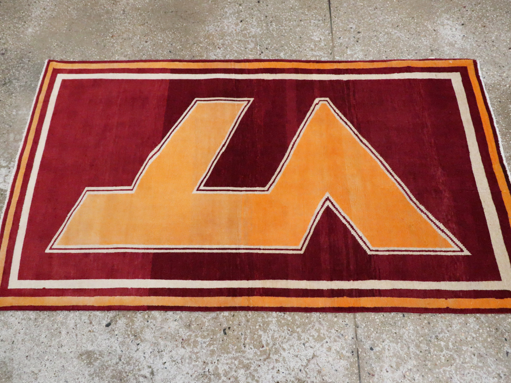 Vintage Persian Tabriz Throw Rug With Virginia Tech Logo (Pair: 2 of 2), No.29588 - Staging