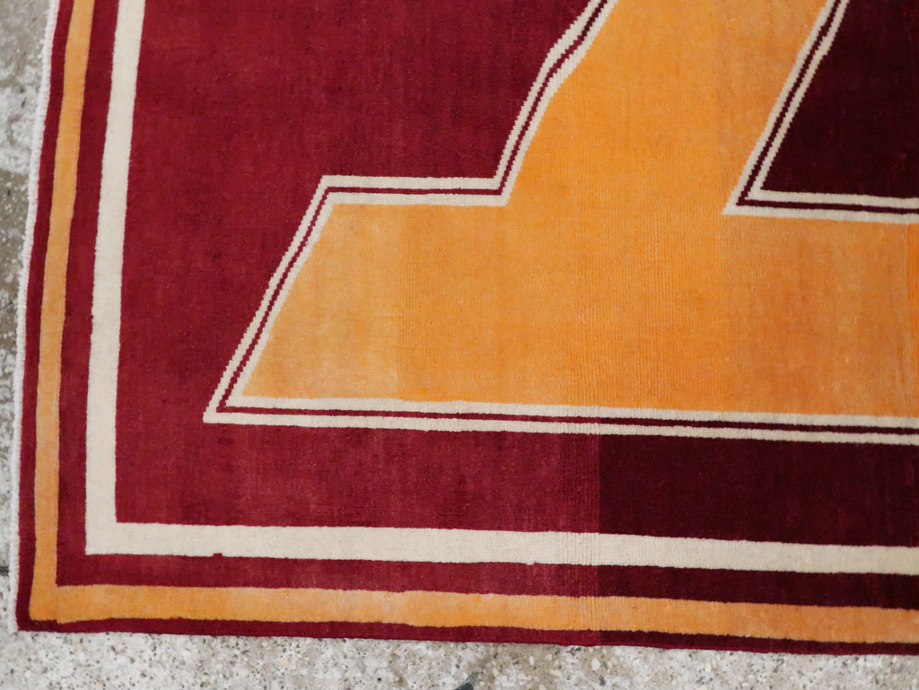 Vintage Persian Tabriz Throw Rug With Virginia Tech Logo (Pair: 2 of 2), No.29588 - Staging