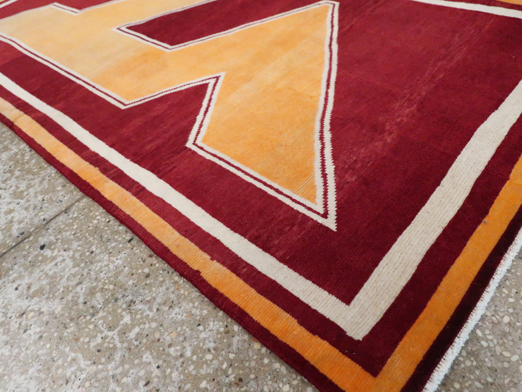 Vintage Persian Tabriz Throw Rug With Virginia Tech Logo (Pair: 2 of 2), No.29588 - Staging