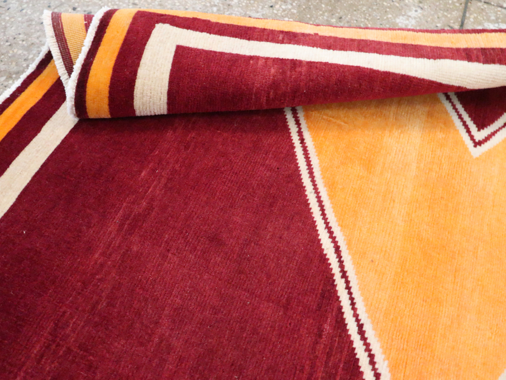 Vintage Persian Tabriz Throw Rug With Virginia Tech Logo (Pair: 2 of 2), No.29588 - Staging