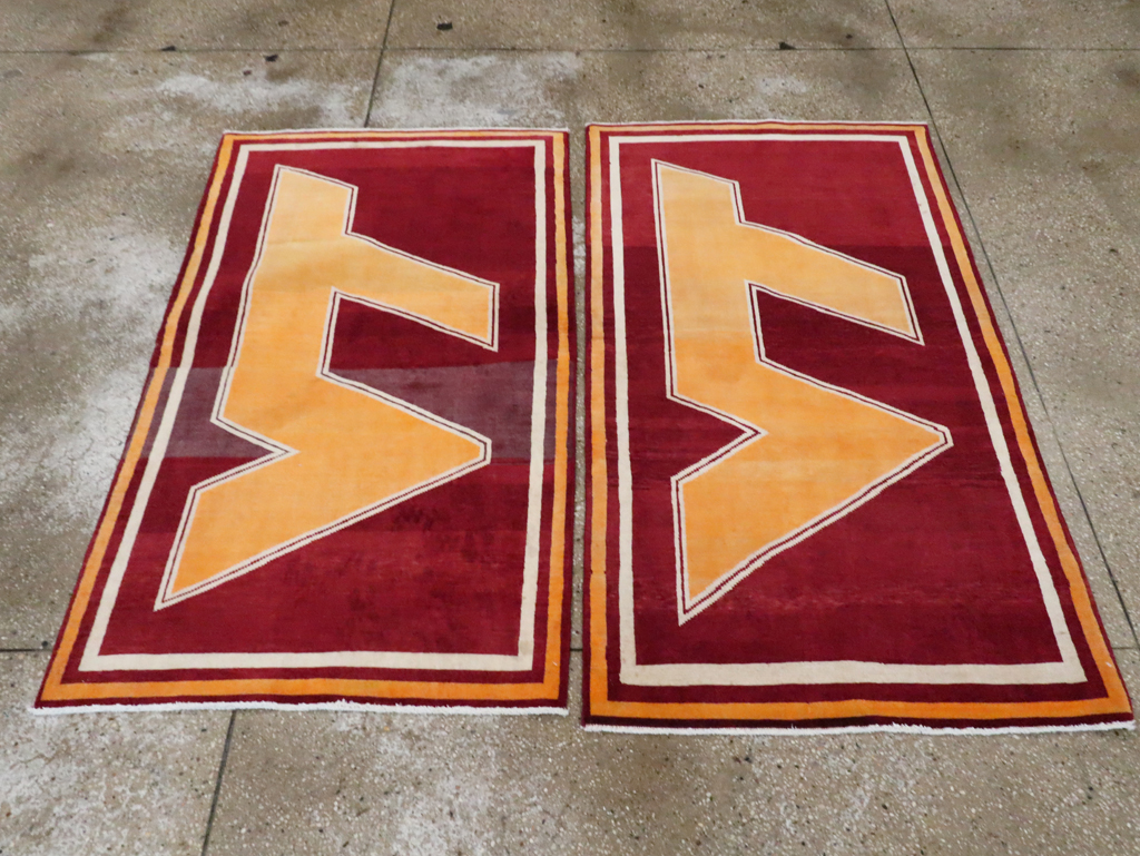 Vintage Persian Tabriz Throw Rug With Virginia Tech Logo (Pair: 2 of 2), No.29588 - Staging