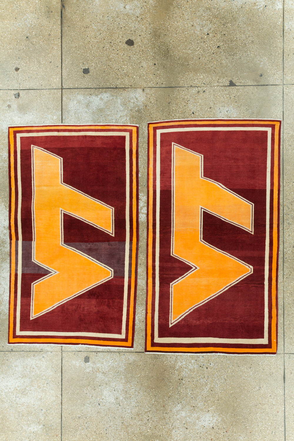Vintage Persian Tabriz Throw Rug With Virginia Tech Logo (Pair: 2 of 2), No.29588 - Staging