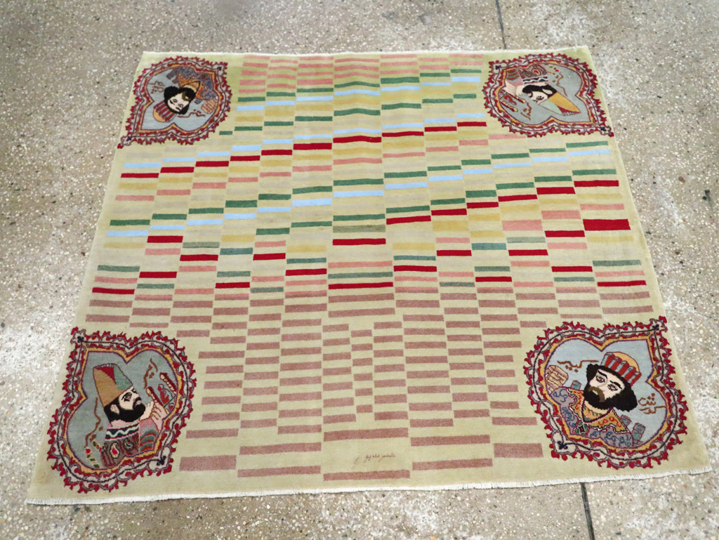 Vintage Persian Pictorial Tabriz Rug, No.29589 - Staging