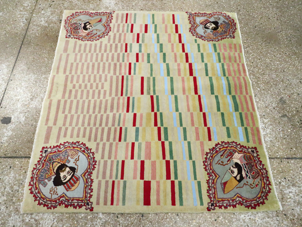 Vintage Persian Pictorial Tabriz Rug, No.29589 - Staging