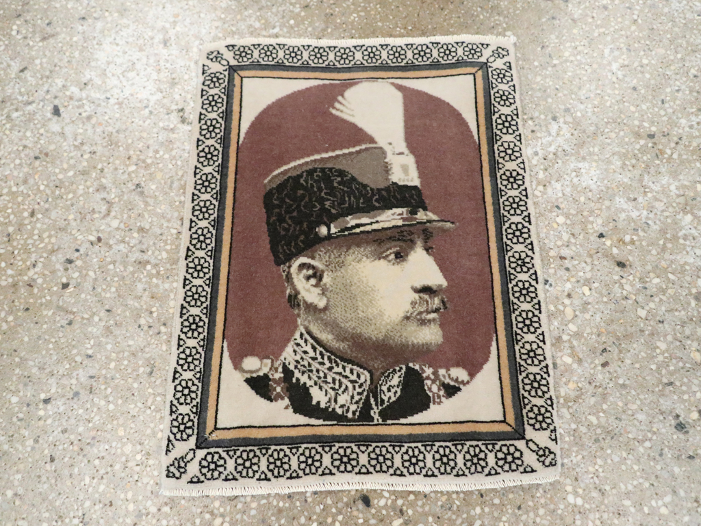 Vintage Persian Tabriz Pictorial Throw Rug, No.29592 - Staging