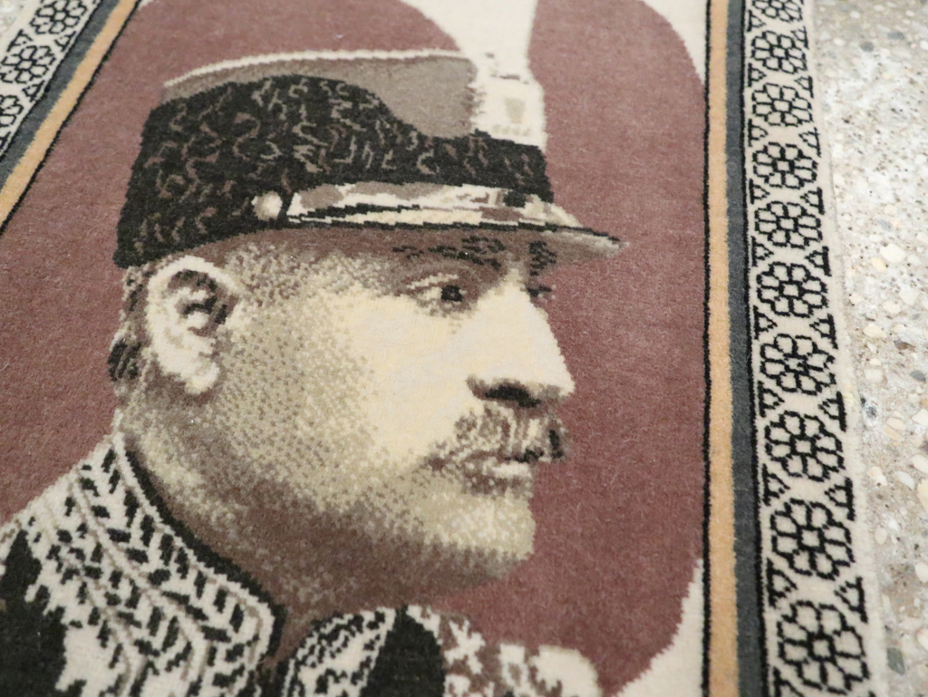 Vintage Persian Tabriz Pictorial Throw Rug, No.29592 - Staging