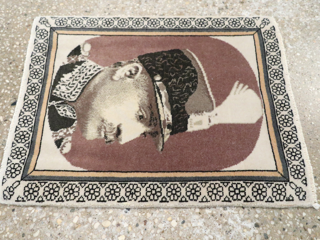 Vintage Persian Tabriz Pictorial Throw Rug, No.29592 - Staging