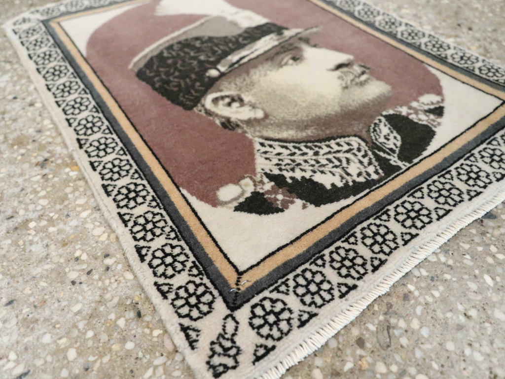 Vintage Persian Tabriz Pictorial Throw Rug, No.29592 - Staging