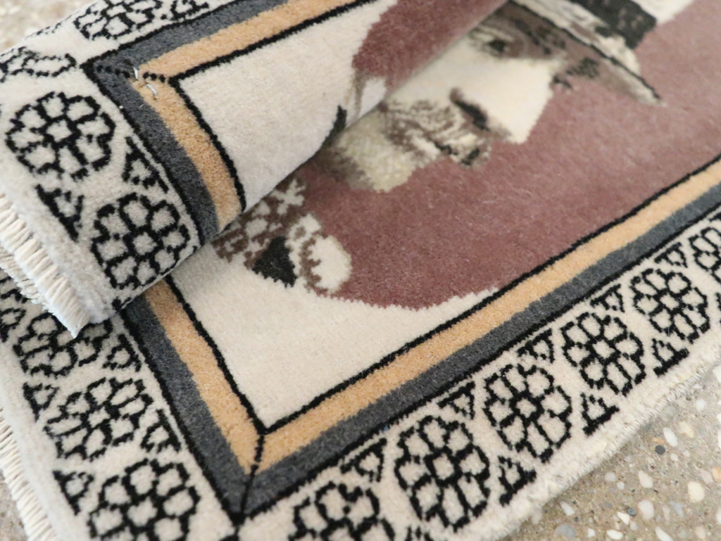 Vintage Persian Tabriz Pictorial Throw Rug, No.29592 - Staging