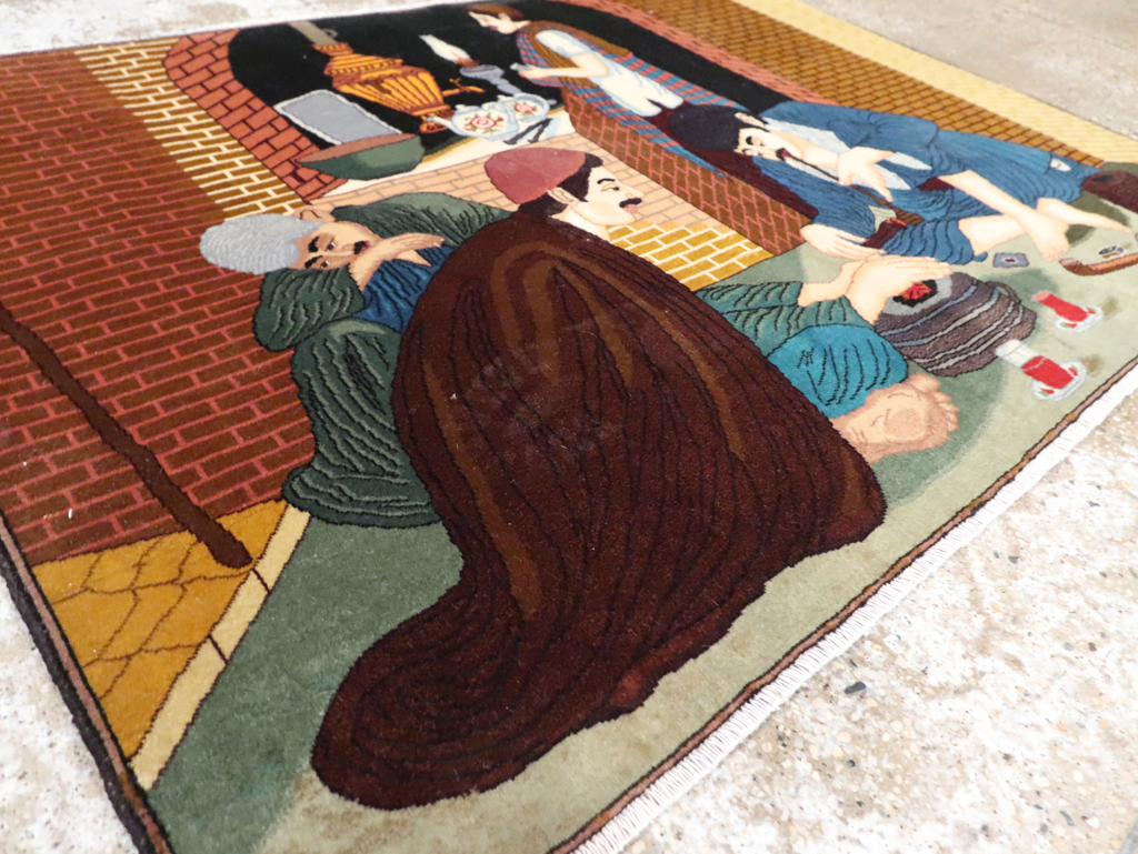 Vintage Pictorial Tabriz Rug, No.29594 - Staging