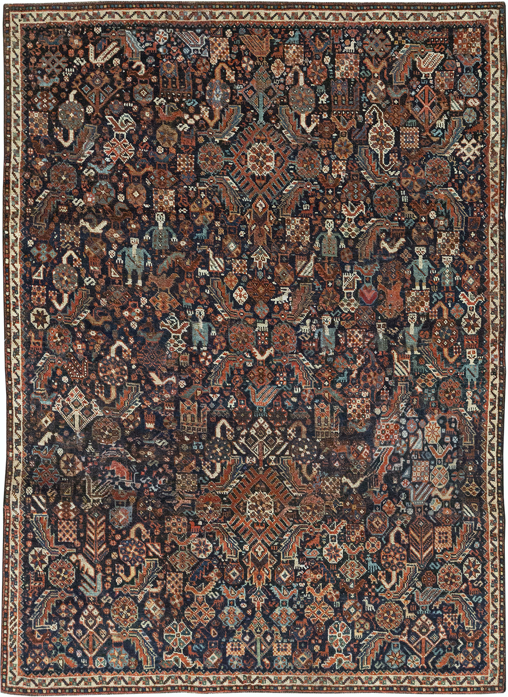 Antique Persian Shiraz Pictorial Accent Rug, No.29604 - Staging