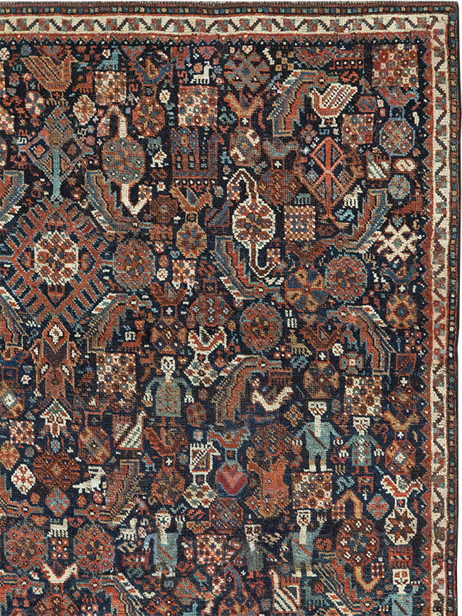 Antique Persian Shiraz Pictorial Accent Rug, No.29604 - Staging