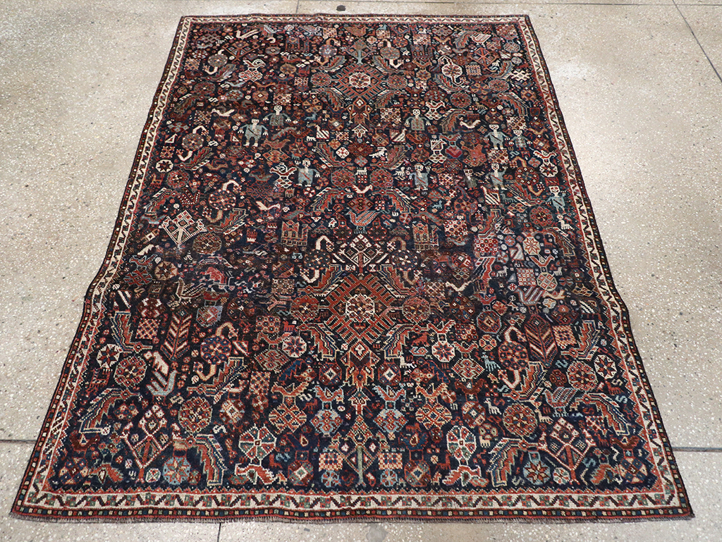 Antique Persian Shiraz Pictorial Accent Rug, No.29604 - Staging