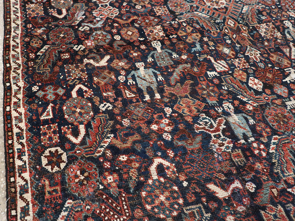 Antique Persian Shiraz Pictorial Accent Rug, No.29604 - Staging