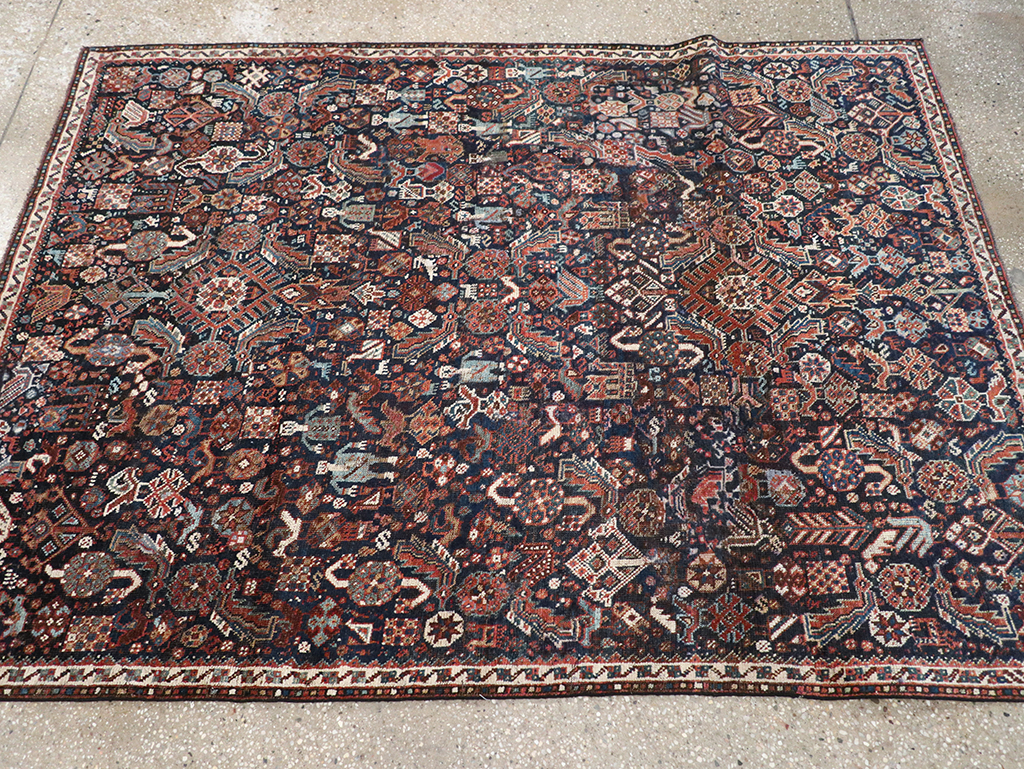 Antique Persian Shiraz Pictorial Accent Rug, No.29604 - Staging