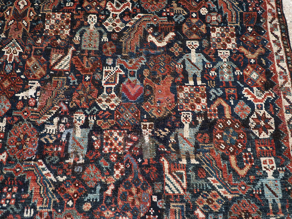 Antique Persian Shiraz Pictorial Accent Rug, No.29604 - Staging