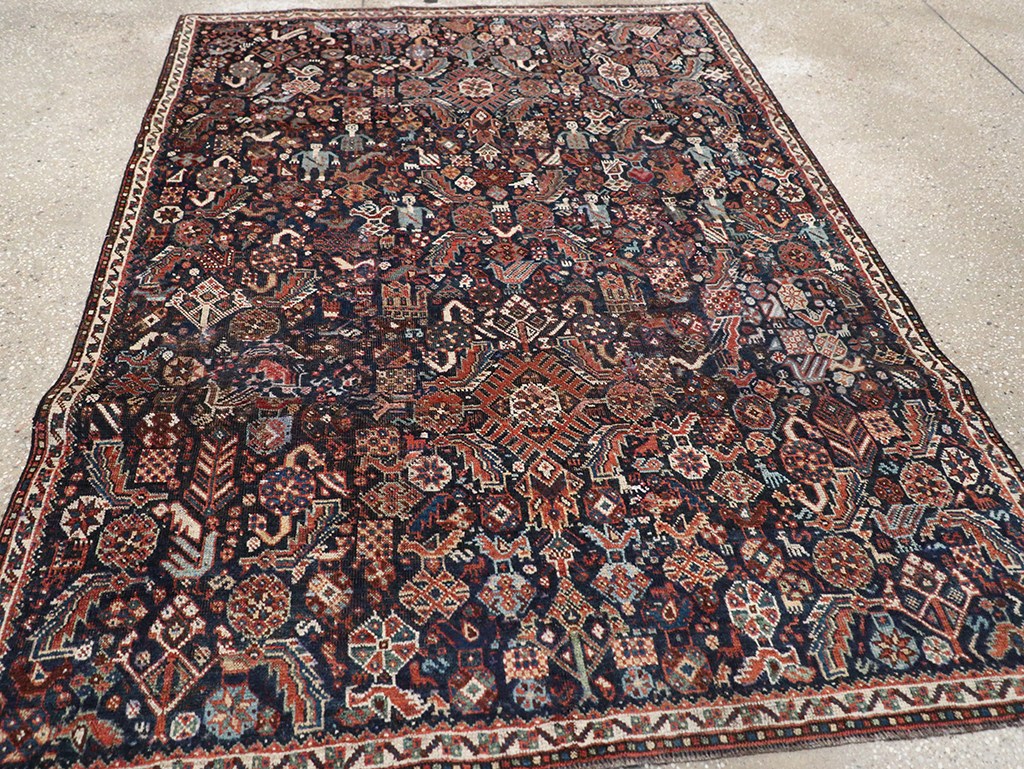 Antique Persian Shiraz Pictorial Accent Rug, No.29604 - Staging
