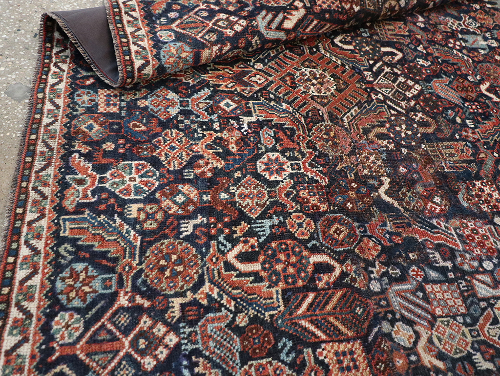 Antique Persian Shiraz Pictorial Accent Rug, No.29604 - Staging