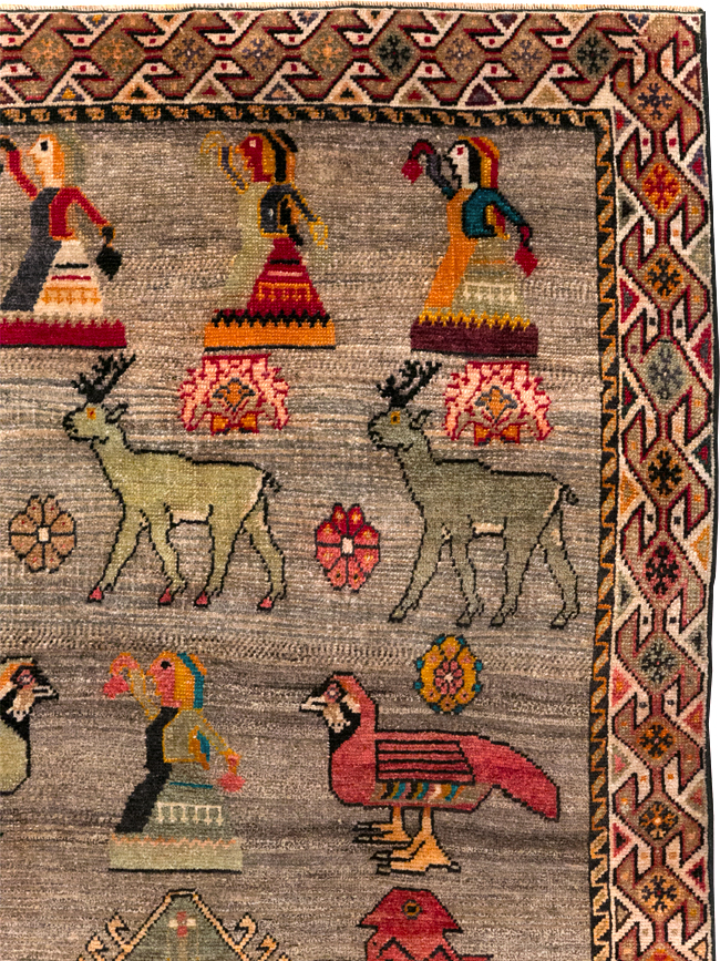 Vintage Persian Pictorial Shiraz Rug, No.29605 - Staging