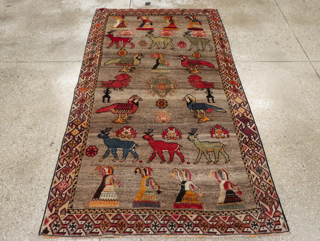 Vintage Persian Pictorial Shiraz Rug, No.29605 - Staging