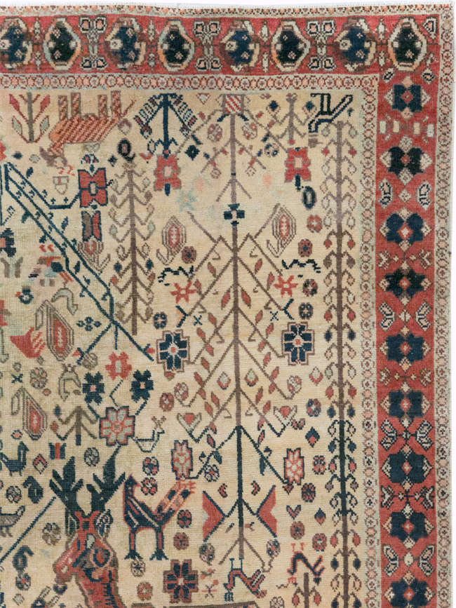 Vintage Persian Qashqai Pictorial Accent Rug, No.29608 - Staging