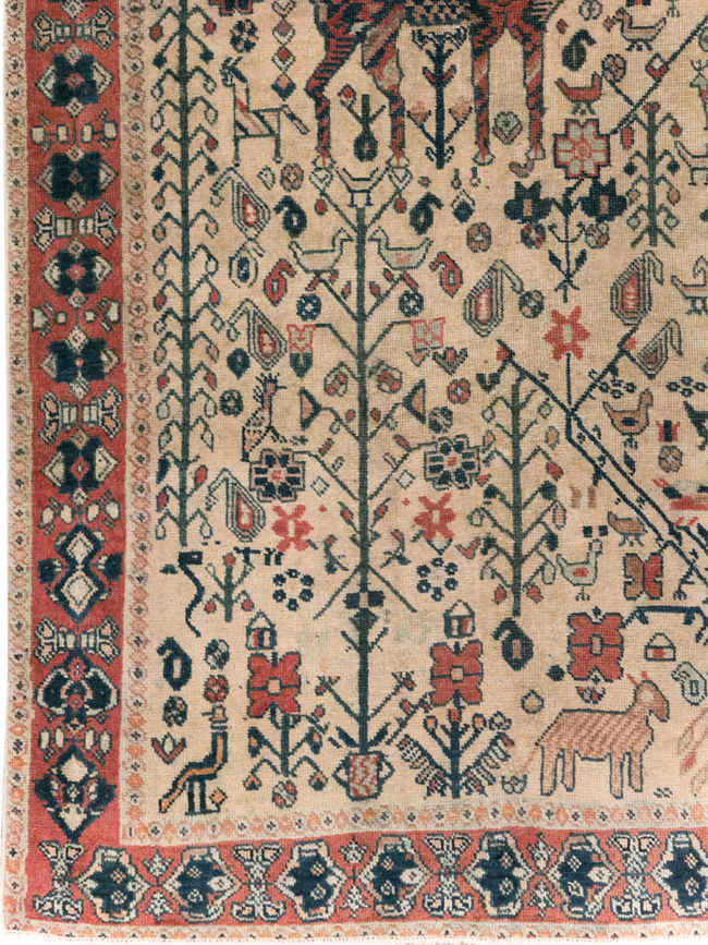 Vintage Persian Qashqai Pictorial Accent Rug, No.29608 - Staging