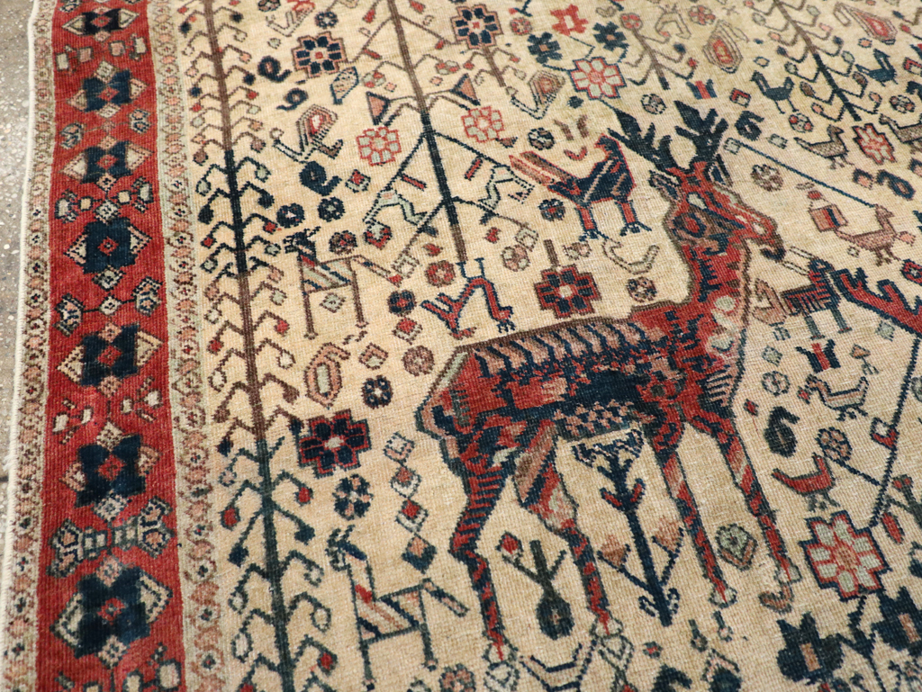Vintage Persian Qashqai Pictorial Accent Rug, No.29608 - Staging