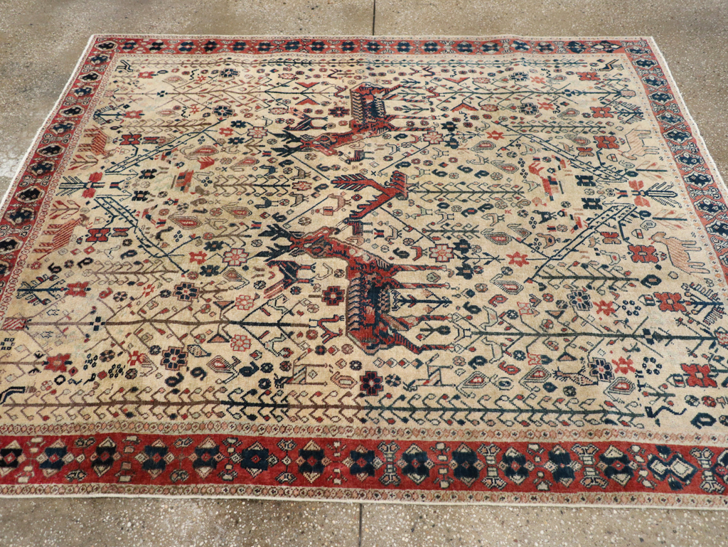 Vintage Persian Qashqai Pictorial Accent Rug, No.29608 - Staging