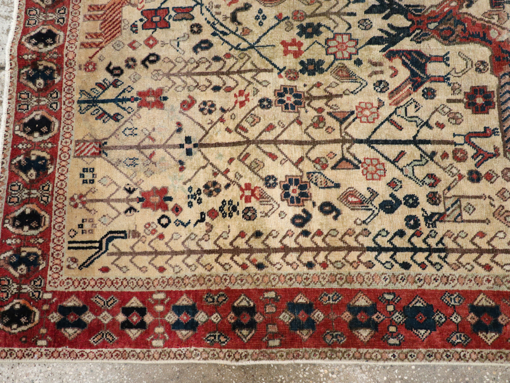 Vintage Persian Qashqai Pictorial Accent Rug, No.29608 - Staging