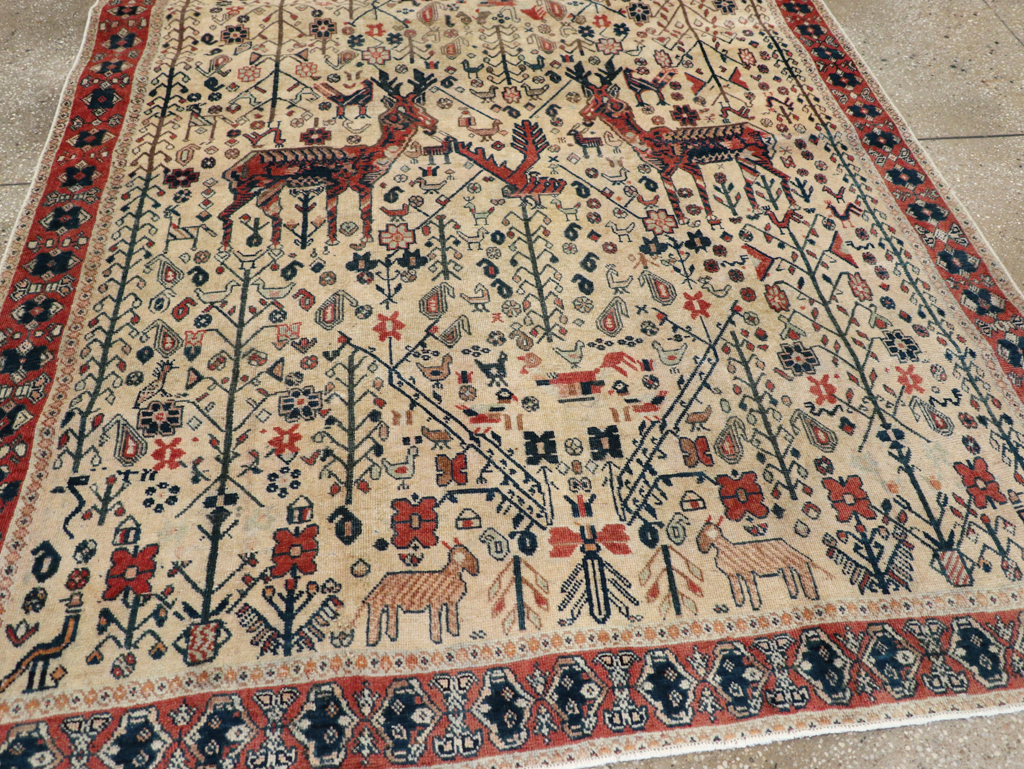 Vintage Persian Qashqai Pictorial Accent Rug, No.29608 - Staging