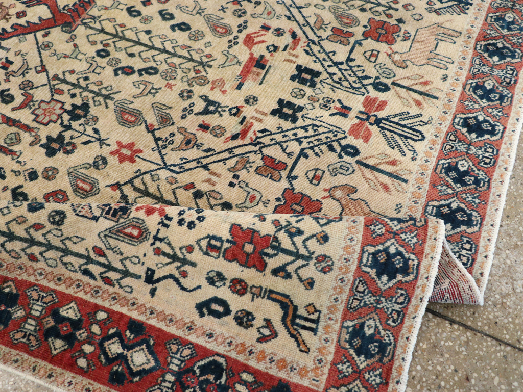 Vintage Persian Qashqai Pictorial Accent Rug, No.29608 - Staging