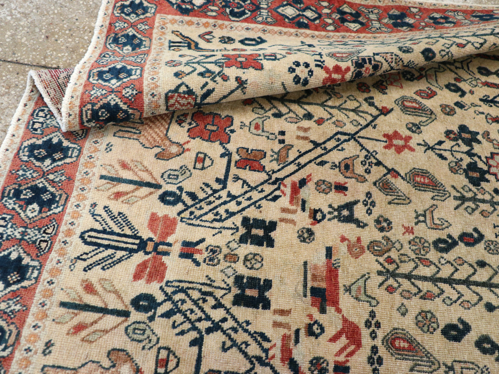 Vintage Persian Qashqai Pictorial Accent Rug, No.29608 - Staging